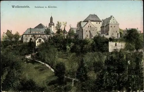 Leuchtfenster Ak Wolkenstein im Erzgebirge, Schloss und Kirche