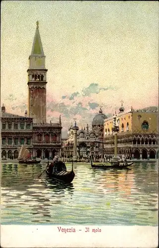 Litho Venezia Venedig Veneto, Il molo, Gondel