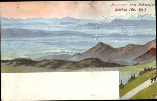 Künstler Ak Guebwiller Gebweiler Elsass Haut Rhin, Panorama, Belchen