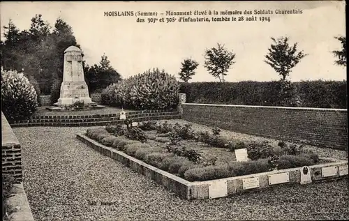 Ak Moislains Somme, Monument élevé à la Mémoire des Soldats Charentais des 307 et 308 d'Infanterie