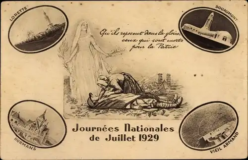 Ak Journees Nationales de Juillet 1929, Lorette, Dormans, Vieil Armand, Douaumont