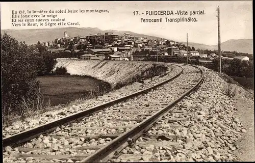 Ak Puigcerda Katalonien, Vista parcial, Ferrocarril Transpirinaico
