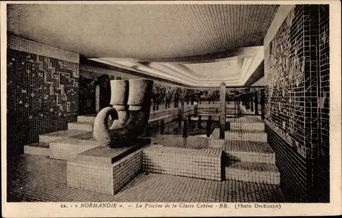 Ak Paquebot Normandie, CGT French Line, La Piscine de la Classe Cabine