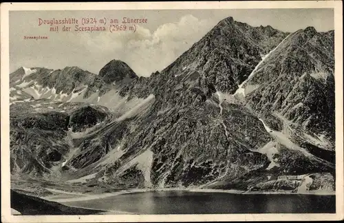 Ak Vorarlberg, Douglashütte am Lünersee, mit Scesaplana