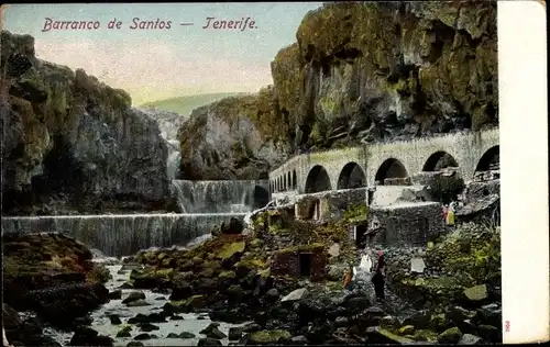 Ak Barranco de Santos Teneriffa Spanien, Panorama, Brücke