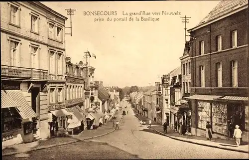 Ak Bon Secours Bonsecours Péruwelz Hennegau, Grande Rue vers Peruwelz, Restaurant