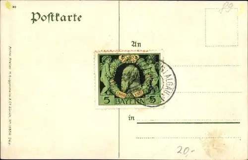 Präge Wappen Briefmarken Passepartout Ak Kempten im Allgäu Schwaben, Rathausplatz