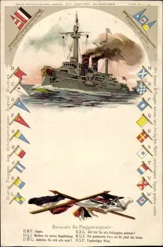 Litho Deutsches Kriegsschiff, Flaggensignale, Internationales Signal Buch