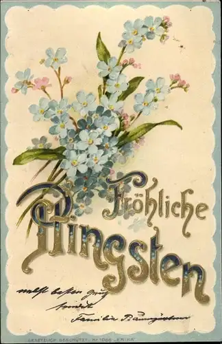 Präge Litho Glückwunsch Pfingsten, Vergissmeinnicht