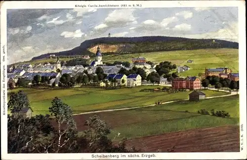 Ak Scheibenberg im Erzgebirge, Panorama, Königin Carola Aussichtsturm