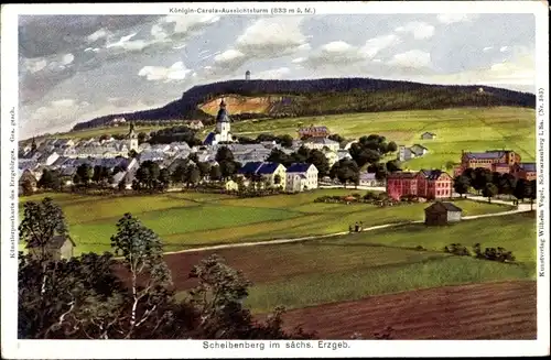 Ak Scheibenberg im Erzgebirge, Panorama, Königin Carola Aussichtsturm