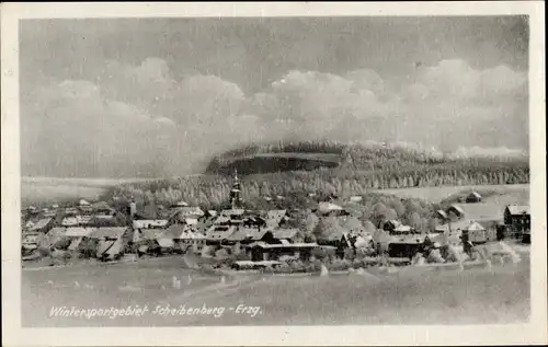 Ak Scheibenberg im Erzgebirge, Panorama, Winter, Schnee