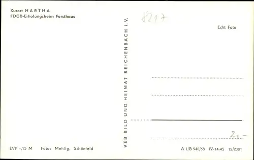 Ak Hartha Tharandt in Sachsen, FDGB Erholungsheim Forsthaus