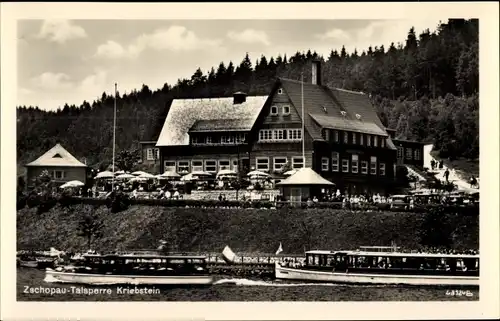 Ak Kriebstein Mittelsachsen, Zschopau Talsperre, Boote, Gaststätte