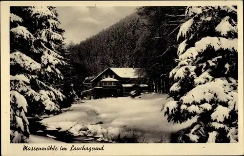 Ak Tabarz im Thüringer Wald, Massemühle im Lauchagrund, Massenmühle, Winter