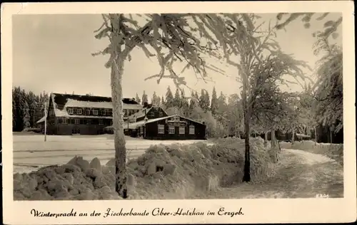 Ak Ober Holzhau Rechenberg Bienenmühle Erzgebirge, Winterpracht an der Fischerbaude