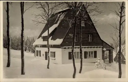 Ak Tellerhäuser Breitenbrunn Erzgebirge, Gästeheim Rühle, Winter