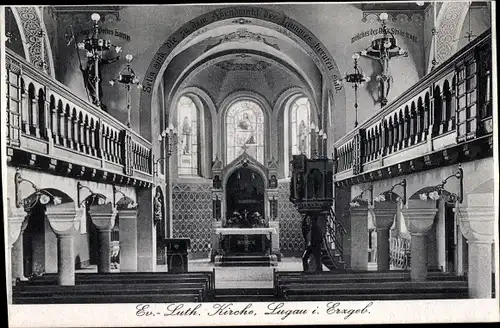 Ak Lugau im Erzgebirge, Ev. Luth. Kirche, Innenansicht, Altar