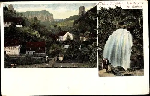 Ak Rathen an der Elbe Sächsische Schweiz, Amselgrund, Amselfall