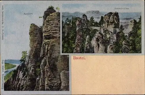 Ak Lohmen Sächsische Schweiz, Bastei, Basteibrücke, Seidenimitat