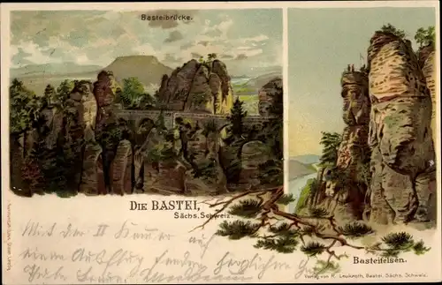 Litho Lohmen im Elbsandsteingebirge, Bastei, Basteibrücke