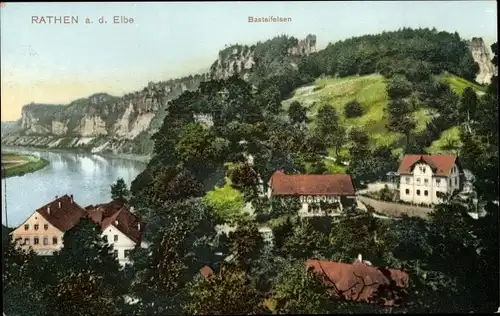 Ak Rathen an der Elbe Sächsische Schweiz, Basteifelsen, Panorama