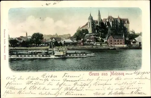 Ak Meißen an der Elbe, Dampfer Pirna, Albrechtsburg