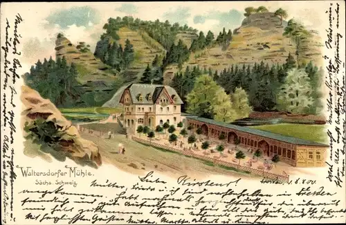 Litho Waltersdorf Bad Schandau Sächsische Schweiz, Waltersdorfer Mühle