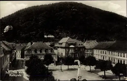 Ak Suhl in Thüringen, Marktplatz, Denkmal, Berg