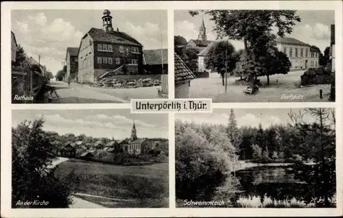 Ak Unterpörlitz Ilmenau in Thüringen, Rathaus, Dorfplatz, An der Kirche, Schwemmteich