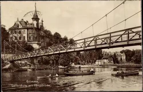 Ak Grimma in Sachsen, Muldepartie mit Hängebrücke und Gattersburg