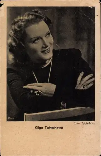 Ak Schauspielerin Olga Tschechowa, Ross Verlag, Portrait, Ring, Kette