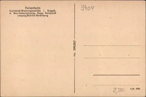 Ak Carlsfeld Eibenstock im Erzgebirge, Ferienheim Weitersglashütte, Bauunternehmung Hugo Reichardt