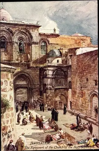 Künstler Ak Jerusalem Israel, The Forecourt of the Church of the Holy Sepulchre, Tuck 7308