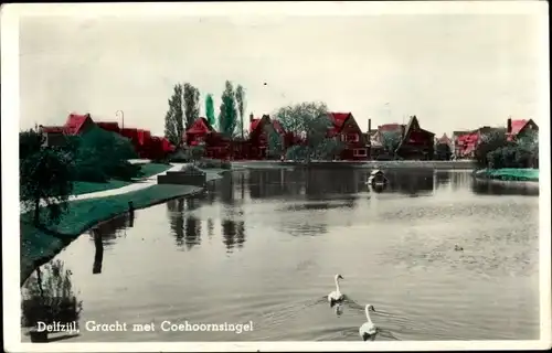 Ak Delfzijl Groningen, Gracht met Coehoornsingel, Schwäne