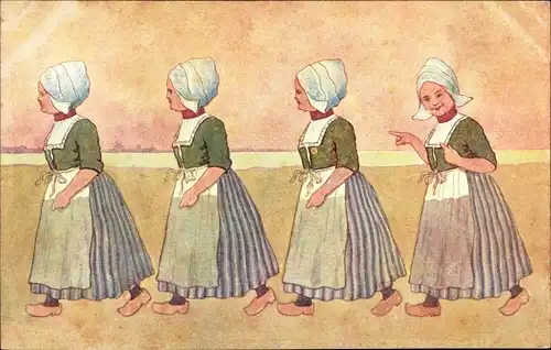 Ak Vier Mädchen in niederländischen Trachten