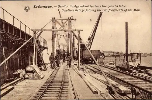 Ak Zeebrugge Westflandern, Sandfort Bridge reliant les deux troncons du Mole