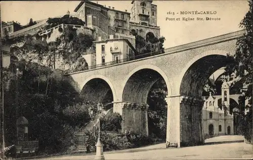 Ak Monte Carlo Monaco, Pont et Église Ste. Devote
