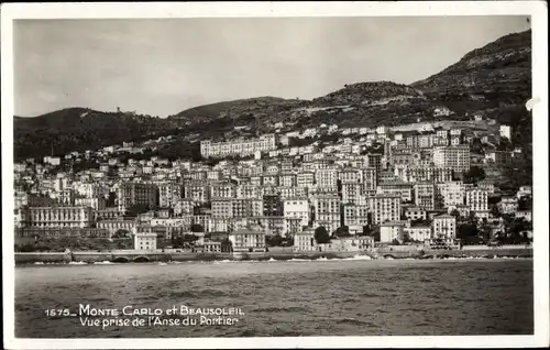 Ak Monte Carlo Monaco, Vue prise de l'Anse du Portier