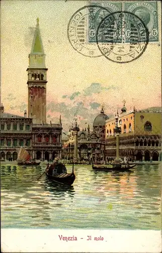 Ak Venezia Venedig Veneto, Il molo, Gondoliere