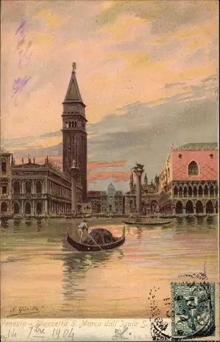 Künstler Ak Venezia Venedig Veneto, Piazzetta S. Marco dall'Isola S., Gondel