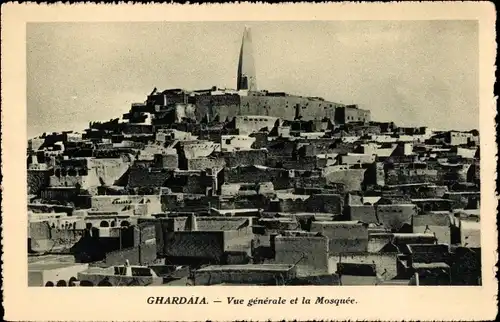 Ak Ghardaia Algerien, vue générale de la ville et la Mosquée