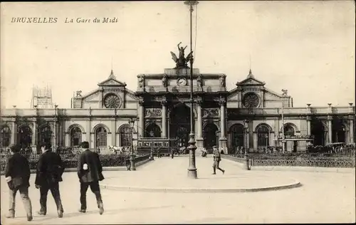 Ak Bruxelles Brüssel, La Gare du Midi, Straßenbahn am Bahnhof