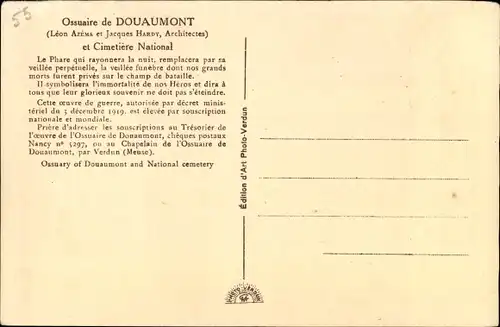 Ak Douaumont Lothringen Meuse, Ossuaire et Cimetiere National