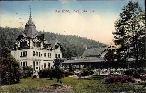 Ak Karlovy Vary Karlsbad Stadt, Café Kaiserpark