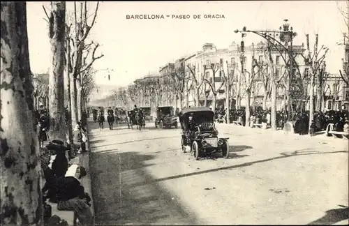 Ak Barcelona Katalonien, Paseo de Gracia, Autos, Straßenpartie