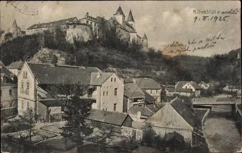 Ak Křivoklát Pürglitz Mittelböhmen, Ortsansicht mit Schloss