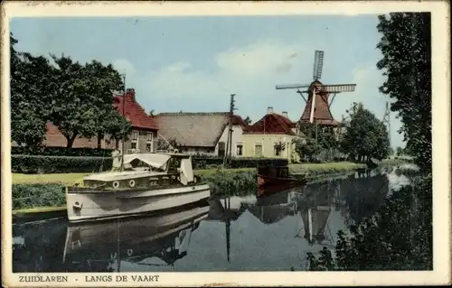 Ak Zuidlaren Drenthe Niederlande, Langs de Vaart, Molen