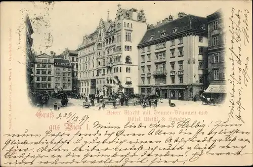 Ak Wien 1 Innere Stadt, Neuer Markt mit Donner-Brunnen und Hotel Meißl & Schadn