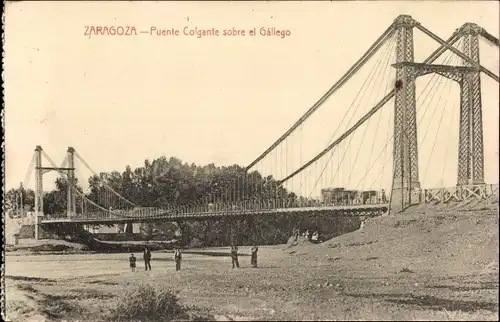 Ak Zaragoza Saragossa Aragonien, Puente Colgante sobre el Gallego